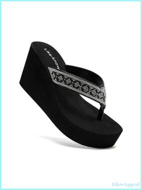 Rhinestone Wedge Platform Flip Flops Sandals Wedding Shoes Open Toe